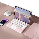 タッチパッド搭載 Fire HD 10 Plus/HD 10 キーボードケース 2021年型 第11世代 Fire HD 10 プラス 10.1インチ タブレット キーボード付き カバー 丸型キー マウス機能 分離式 Bluetoothキーボード (Fire HD10/HD10Plus(2021年）, ピンク)