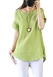 [1/2style] [ニブンノイチスタイル] シャツ 綿 麻 カッコイイ ロング ヘンリーネック チュニック レディース (M, グリーン)