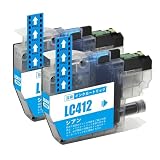 HeeMee【LC412C・シアン・2個セット】ブラザー用 互換インクカートリッジ 残量表示検知機能付き MFC-J7100CDW MFC-J7300CDなど対応 LC412C 染料インク（LC412C-2PK）
