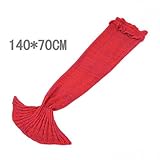 マーメイドテールブランケット、Kysonマーメイドかぎ針編み子供大人用ブランケット、すべてのシーズンSleepingバッグハロウィーン感謝祭クリスマスギフト Kids レッド MRYH00K-Red