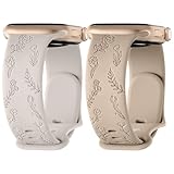 YGTBSR コンパチブル Apple Watch バンド 2024最新デザインフラワー彫刻バンド アップルウォッチバンド Apple Watch ベルト シリコン製 スポーツバンド Apple Watch Series 9 8 Ultra 7 6 5 4 SE 3 2 1に対応 49mm 45mm 44mm 42mm 41mm 40mm 38mm (38mm/40mm/41mm, ミルクティー/スターライト)