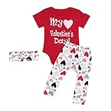 男女兼用　３点セット（ロンパース+スカート＋ヘッドバンド）My 1st Valentine's Day 英語文字　かわいい　ベビー服　女の子　赤ちゃん服　幼児　子供服　男の子　半袖　４サイズ　丸首　ロ