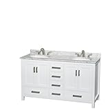Wyndham Collection Sheffield 60 inch Double Bathroom Vanity in White White Carrera Marble Countertop