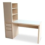 デスク 机 パソコンデスク 木製 ラック付き ガラス天板 幅150cm ナチュラル