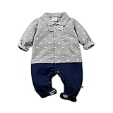 Famuka 子供服 ベビー男の子紳士ロンパース キッズパッチワークフォーマルカバーオール (3-6ヶ月, グレー)