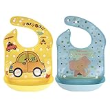 （なないろ館）お食事 離乳食 エプロン 2個セット スタイ ロールアップ ビブ 脱着可能受け皿付き 防水 ベビー よだれかけ (男の子用)