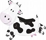 loonballoon図ブラックホワイトCow Spotsファームパーティーベビー赤ちゃん動物Mylar Balloon