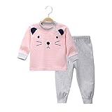 YUEGUANG キッズ パジャマ ベビー服 ルームウェア 長袖　Tシャツ＆パンツ　上下セット 男女兼用 縞模様 子供服 こども 可愛い 春秋 カジュアル (90cm, ピンク)