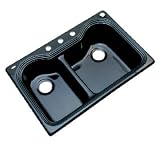 Thermocast Breckenridge差し込み式アクリル33 x 22 x 9 4-holeダブルボウルキッチンシンクブラック