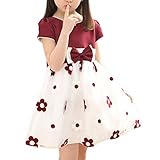 MyMei ワンピース ドレス スカート 子供服 ガールズウェア 通学 カジュアル 春夏ウェア 袖なし 花柄 通気性 柔軟性 (160, ワインレッド)