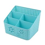 uxcell オフィス テーブル デスク プラスチック 5スロット保存箱 整理器 コンテナ ブルー 19 x 14 x 13.8cm