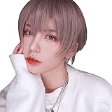 Caseeto 2024年 ウィッグ ショート男 コスプレ フルウィッグ かつら メンズ ミディショート ショート カツラ フルウィッグ 短髪 前髪あり ブラック ブラウン ウィッグネット付き 文化祭 男装 (ピンクブラウン)