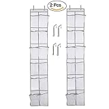 OverドアHanging Shoe Organizer with 12クリアメッシュストレージポケットホワイト( 2パック)