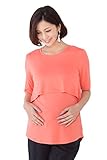 Sweet Mommy なめらか竹繊維 レイヤード 授乳トップス Tシャツ 5分丈 長め丈 バックロング シンプル 授乳服 マタニティ 産前産後／L／アプリコット