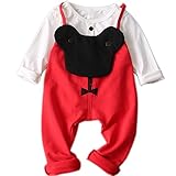 FOLOBE ベビー服 スーツ 長袖 赤ちゃんロンパース 男の子 女の子 白色Tシャツ上着+赤/青い オーバーオール 可愛い 格好いい 萌え服 誕生日 遊び 記念 撮影 お祝いプレゼント