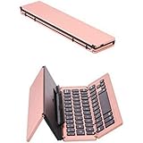 Bluetoothキーボード 折り畳み式 ワイヤレスWindows/IOS/Androidに対応 英文字配列58 軽量 薄型 とスタンド付き + オリジナル クリーナー (ローズゴールド)
