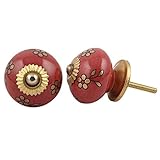 12黄金の花と葉ノブセラミックのセットは、手作りのドアチェスト食器戸棚引き出しキャビネットはドレッサーワードローブIndianShelfオンライン新しい手作りプルハンドル (ゴールデン)