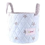 Minene Small Blue with Grey Stars Fabric Storage Basket Organiser with Handles 18x22cm by Minene