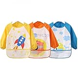 (エレキモチーブ) ElecMotive 3枚 お食事用防水ビブ 長袖タイプ 対象年齢が1歳〜4歳 保育園用