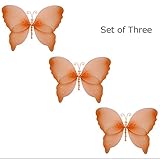 Set of 3 : Hangingバタフライオレンジクリスタルナイロンメッシュ蝶赤ちゃん保育園寝室の女の子部屋天井壁装飾結婚誕生日パーティーシャワーホームPlayroomデコレーションby bugs