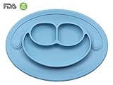ベビー食事マット 食品グレードシリコーン プレート 超柔らかい 吸盤付き 格付け 超強吸着 滑り止め 赤ちょん 幼稚園 食器 高品質 無味無臭 FDA＆BPA認証 子供用 全4色(ブルー)