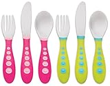 Gerber Stainless Steel Tip Kiddy Cutlery 6-Piece Set, Pink/Green by NUK