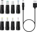 USB DC電源供給ケーブル 8 in 1 DC ジャック 変換 アダプタ 8本変換プラグ付き(DC充電コード 5.5x2.1mm 1m+3.5 * 1.35mm 4.0 * 1.7mm 4.8 * 1.7mm 5.5 * 1.7mm 5.5 *2.1mm 5.5 * 2.5mm 6.3* 3.0mm 6.4* 4.4mmコネクタアダプタ) 5.5x2.5/5.5x2.1mm