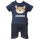 【本体綿100％】2016年 夏物 ZOOMIC ズーミック 天竺×ニットデニム 布帛切替 半袖ロンパース カバーオール ネイビー-ブラック◇70cm