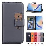 Samsung Galaxy A54 5G ケース 手帳型 おしゃれ ギャラクシーA54 5G 用 ケース 携帯カバー 財布型 手帳型 本革 人気 高級PUレザー ギャラクシーA54 ケース 携帯ケース かわいい 動物 カード収納 横置き機能 サイドマグネット ぎゃらくしー A54 5G カバー ケース [6.4"Galaxy A54 (5G)]灰色のクマ
