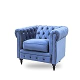 クラシックデモダン【ヴィンセント】一人掛け チェスターフィールドソファ（ブルー/ベルベット×ブラック）アンティーク クラシック ラグジュアリー 高級感 ブリティッシュ 英国 アメリカン 西海岸【小型軽量サイズ】VC1F92K 家具 チェア 