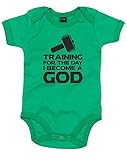 (神になる日の為にトレーニング) Training For The Day I Become A God, プリント　ベビースーツ - グリーン/黒 3-6 ヶ月