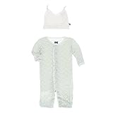 KicKeeパンツベビー女の子印刷用フリル付き新生児用品一式ガウンコンバータとノット帽子セットprd-kprlc748-awl カラー: グリーン