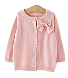 WIN キッズ 子供服 女の子 女児 ガールズ 長袖 ニット セーター かわいい おしゃれ着　冷房対策 お出かけ ニット コート ジャケット カーディガン 長袖 秋冬子供服 (90cm, ピンク)