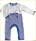 【アルベッタ】綿ニット製ベビー服＊カバーオール　ベビードレス＊ (ブルーお船柄)