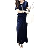 [ル・セリジエ] マキシ ワンピース レディース セレブ 半袖 ロング シルエット リゾート カジュアル (01 ネイビー)