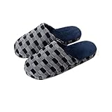 男女のカップルの格子のふかふか綿のスリッパ (42-43, 灰色)