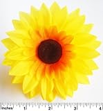 100シルクイエローひまわりSun Flower Heads , Gerber Daisies – 3.5 " – 人工花ヘッドファブリック花柄Supplies卸売ロットのウェディング花アクセサリーに