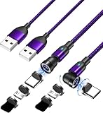 マグネット 充電ケーブル 3in1 USBケーブル 540度回転 3A急速充電 データ転送 USB A/USB C to Micro USB Type C コネクタ、タイプC 各種スマホ/タブレット対応 (1M*2)