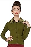Voodoo Vixen - Faux Fur Collar Khaki Green Cardigan L