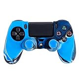 [８Ｒ] ps4 コントローラー カバー シリコン製 スティックカバー 2個付き (ブルー迷彩)