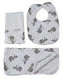 Caught Ya Lookin' Baby Bib with Burp Cloth and Thumb Blanket Set, Elephants/Gray by Caught Ya Lookin