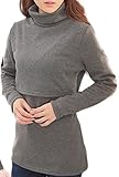 （ハナハナ) HANAHANA 柔らか あったか 裏起毛 簡単 授乳服 伸縮性抜群 長袖 Tシャツ 授乳口付 i051 (タートルネック XL, グレー)