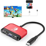 3-in-1 ミニTVドック、Nintendo Switch/OLED対応、4K HDMI＆USB 3.0＆USB-C PD 100W充電搭載、ポータブルトラベルドック (赤蓝)