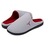[VIFUUR] ルームシューズ 滑止めスリッパ メンズ あったかスリッパ 室内用 室内履き 洗える 冷え対策Gray/Red-42/43