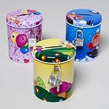 Bank Kidsラウンドメタルロックとキーwith 4 Designs in PDQ , Case Pack of 32