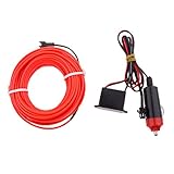 Fenteer プラスチック　金属製　5M　自動車用　ネオンコールドライト　ストリップチューブ　EL線　12Vドライブインバータ　10色選択 - レッド