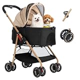 【大66cmゆりかご · 中型犬専用】MILA&LOUIS ペットカート 多頭の小型犬&猫 中型犬一匹用 軽量 犬ベビーカー 人気 分離型 取り外し可能 犬 バギー 全体型 ワンタッチ 折りたたみ可能 犬用カート コンパクト ドッグカート PU耐摩耗ホイール ペット かーと 前輪360°後輪ブレーキ付 カップホルダーなど付属(ゴールド)