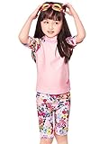 HIMOE 水着 女の子 ベビー プリント柄 2点セット 6分袖 キッズ水着 スクール水着 スイムウエア 撮影服 紫外線対策 UVカット コスチューム (100サイズ)