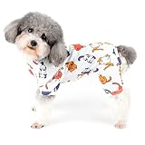 ZUNEA 犬服 つなぎ ロンパース 小型犬 パジャマ 春 夏 おしゃれ かわいい 部屋着 寝間着 柔らかい 綿製 ペット ドッグウエア 洋服 可愛い 犬猫と動物柄 Tシャツ 子犬 猫 チワワ 用服 お散歩 ホワイト XL