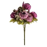 8ヘッズ人工花除草装飾人工花束牡丹の花ホームブライダル装飾花E5M1-紫色